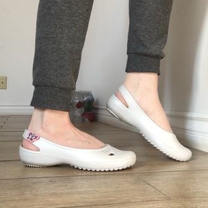 Crocs Light Gray Slip on Shoes with Butterflies